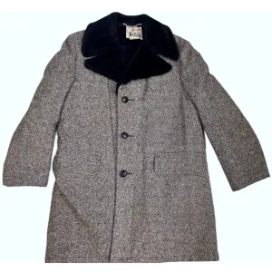 1970s WOOLRICH Sheep COAT jacket VTG Car Coat Gray S&P Tweed Fur Collar sz 40