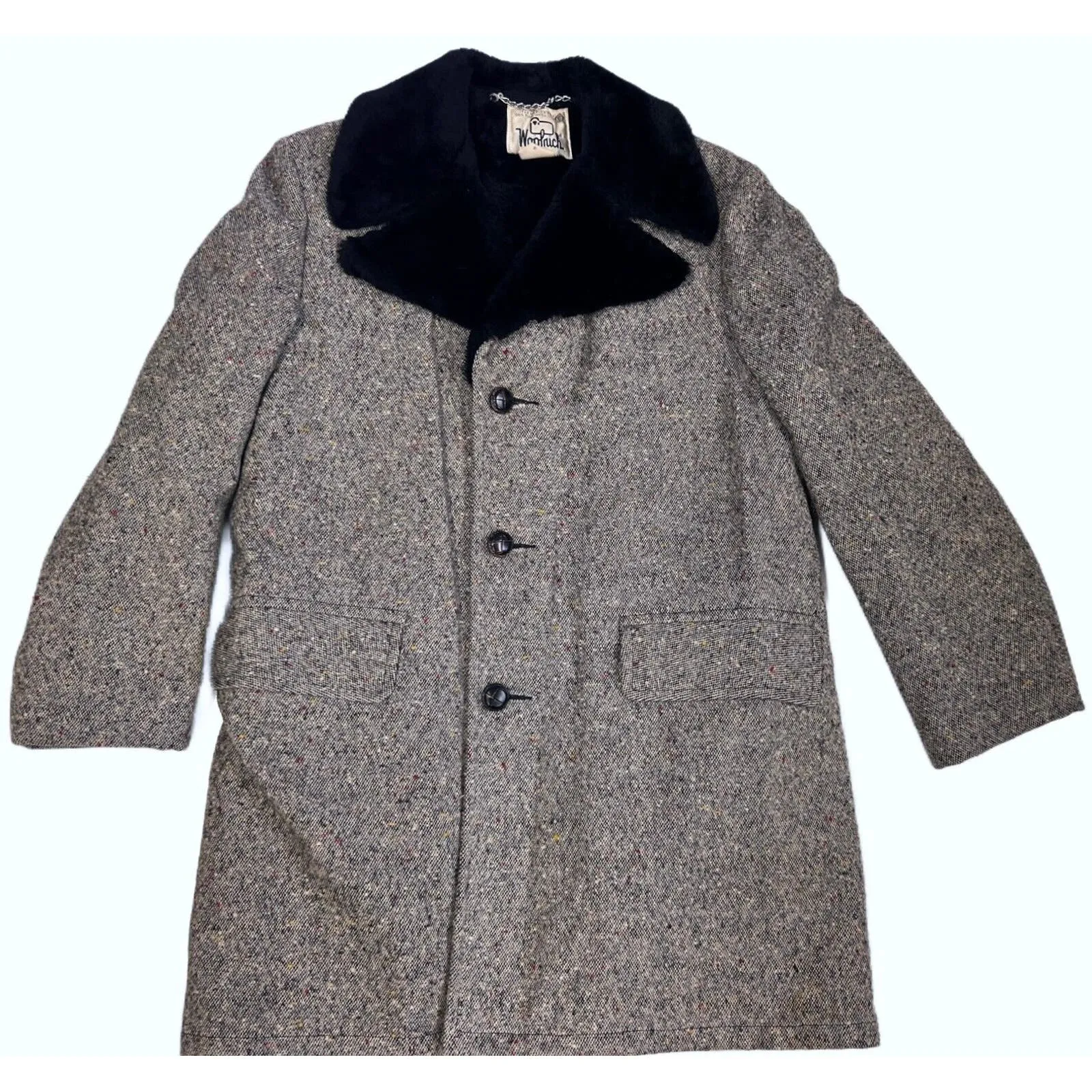 1970s WOOLRICH Sheep COAT jacket VTG Car Coat Gray S&P Tweed Fur Collar sz 40