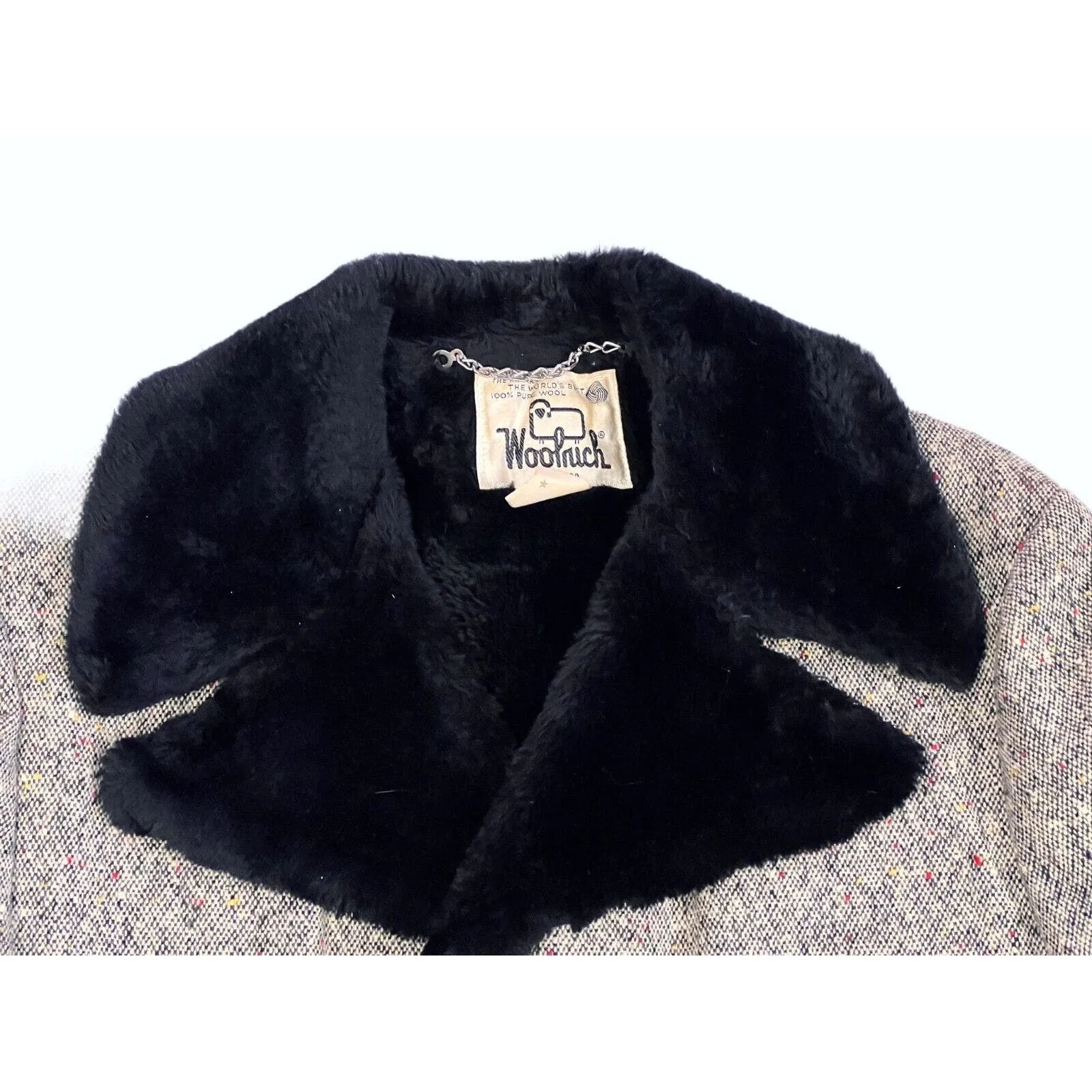 1970s WOOLRICH Sheep COAT jacket VTG Car Coat Gray S&P Tweed Fur Collar sz 40