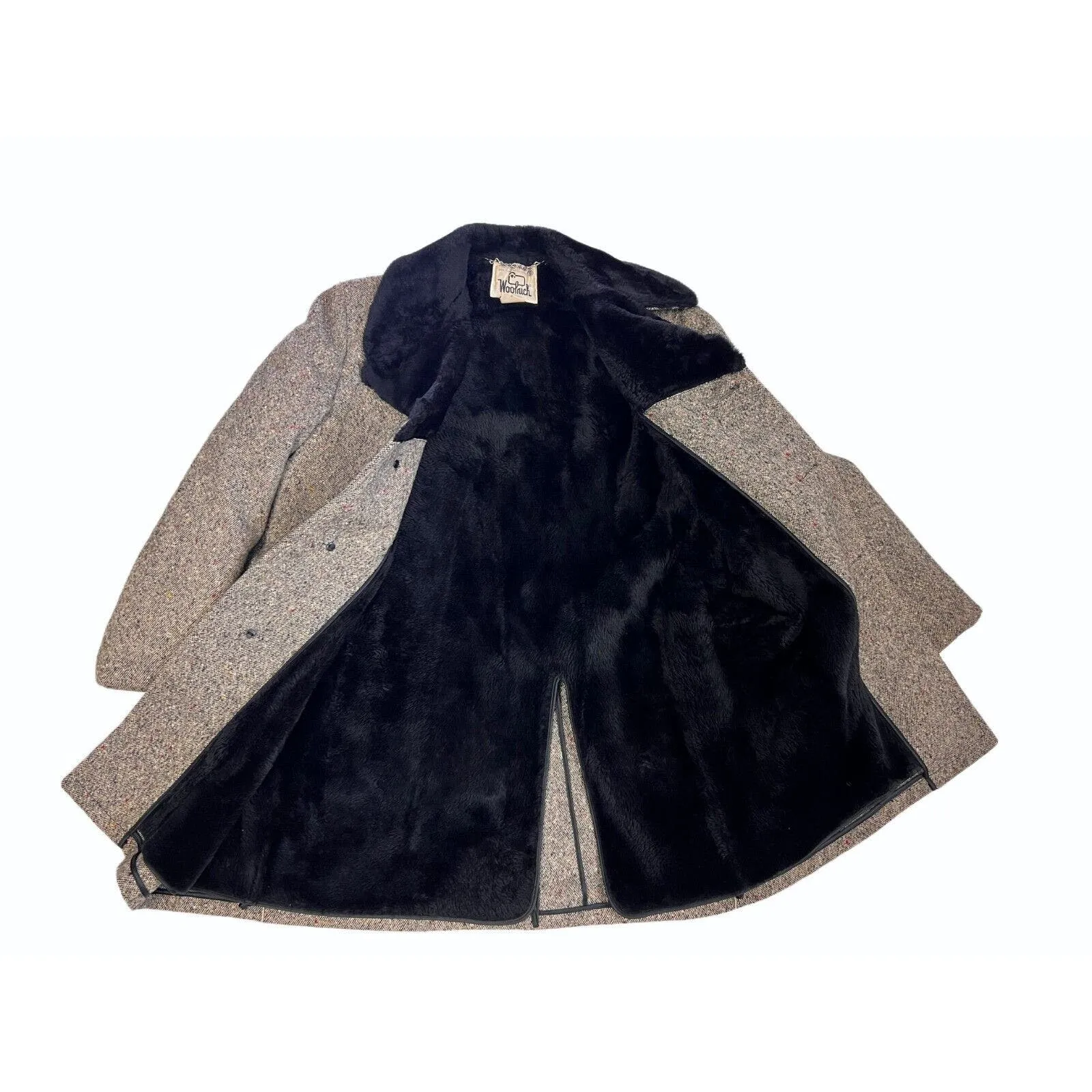 1970s WOOLRICH Sheep COAT jacket VTG Car Coat Gray S&P Tweed Fur Collar sz 40