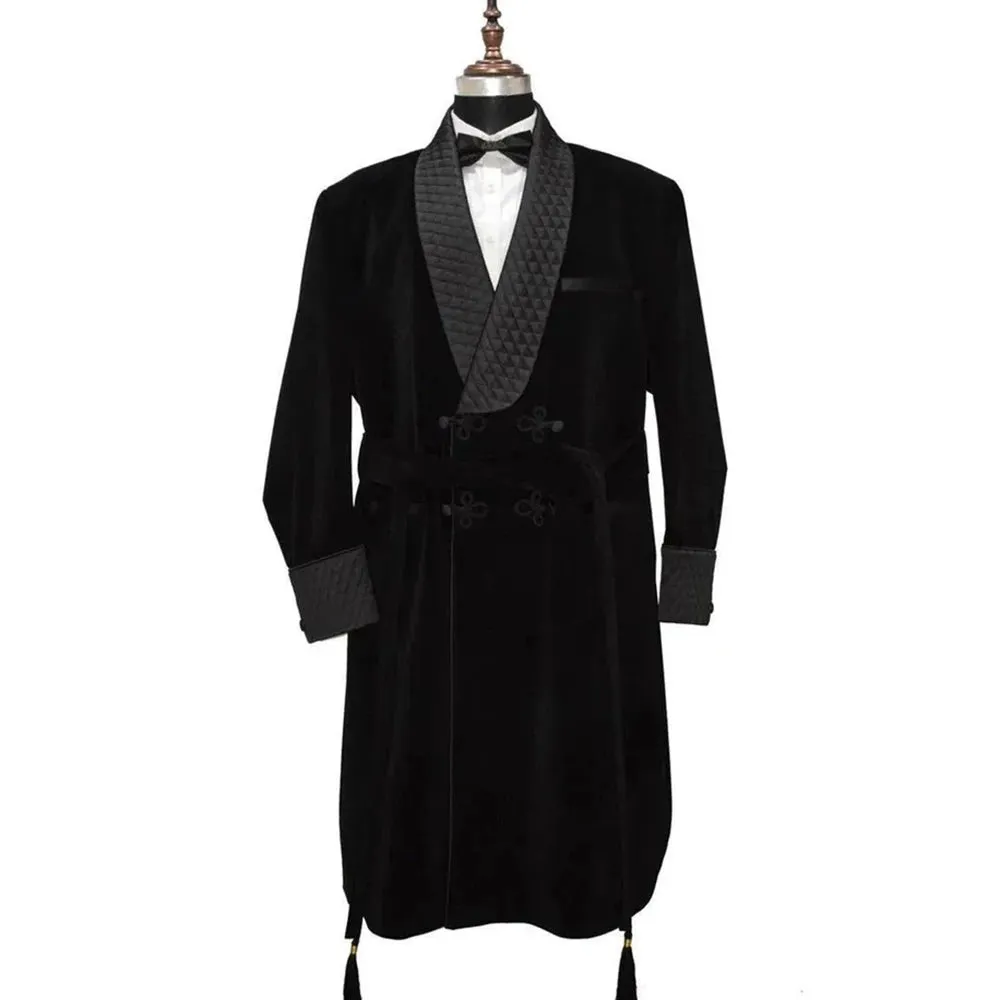 Aidase 2024 Long Burgundy Velvet Smoking Jackets Black Shawl Lapel Formal Tuxedos Loose Vintage Retro Party Prom Suit Blazer(1 Jacket)