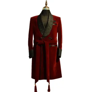 Aidase 2024 Long Burgundy Velvet Smoking Jackets Black Shawl Lapel Formal Tuxedos Loose Vintage Retro Party Prom Suit Blazer(1 Jacket)