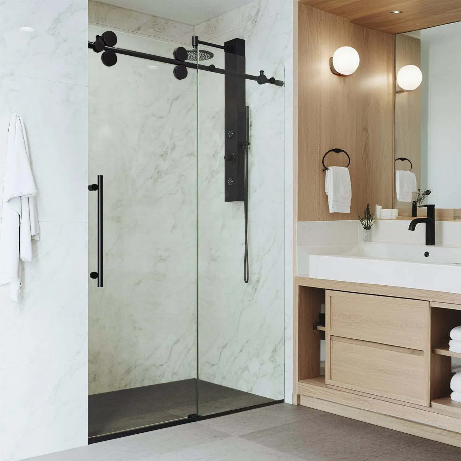 Apollo 60 in. W x 79 in. H Frameless Double Roller Shower Door in Black