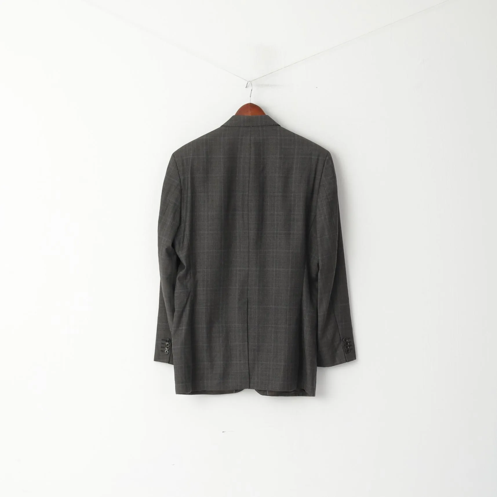 Austin Reed Men 42 Blazer Grey Blue Check Wool Cashmere Single Breasted Jacket