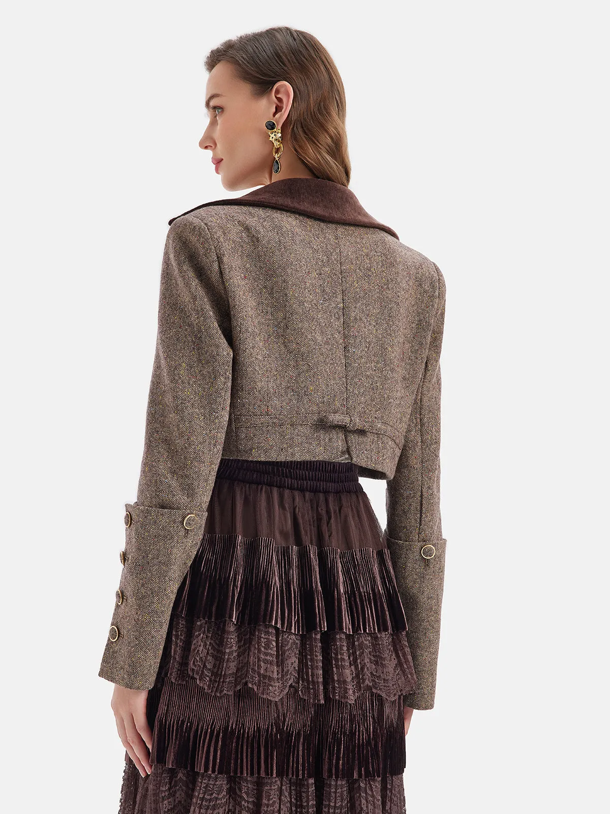 Australian Wool Blend Color-Blocked Short Blazer