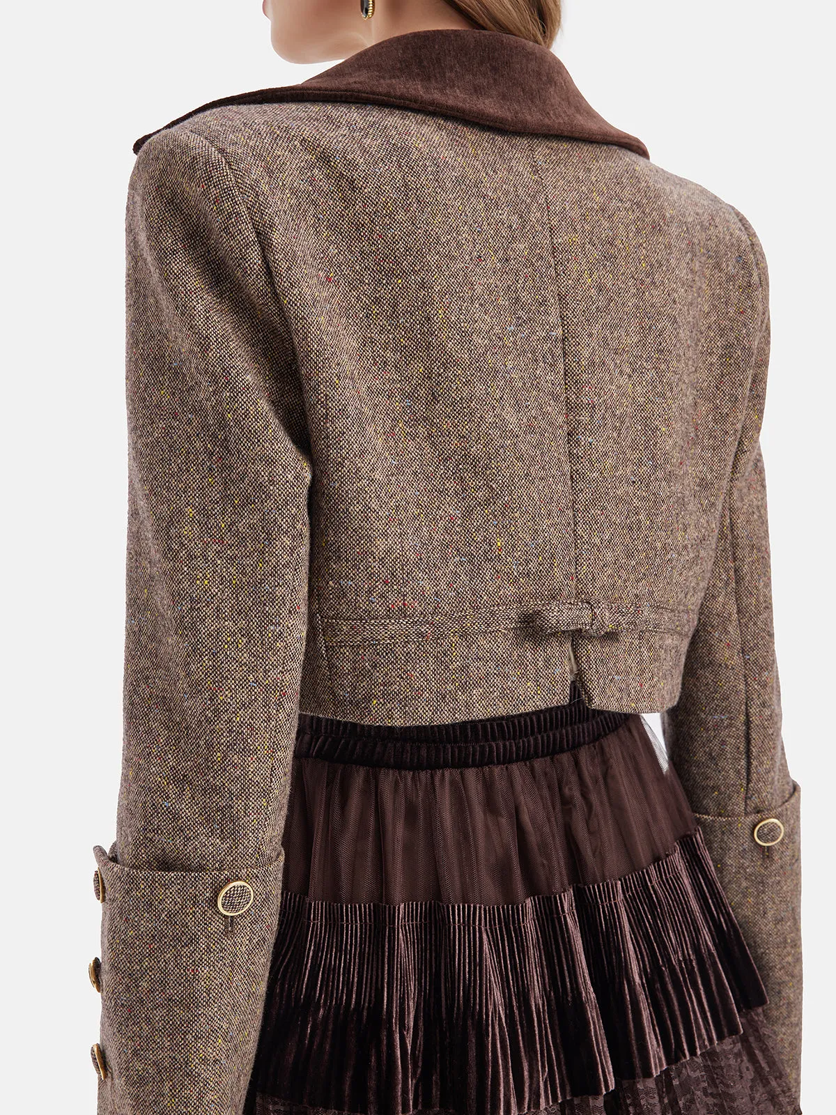 Australian Wool Blend Color-Blocked Short Blazer