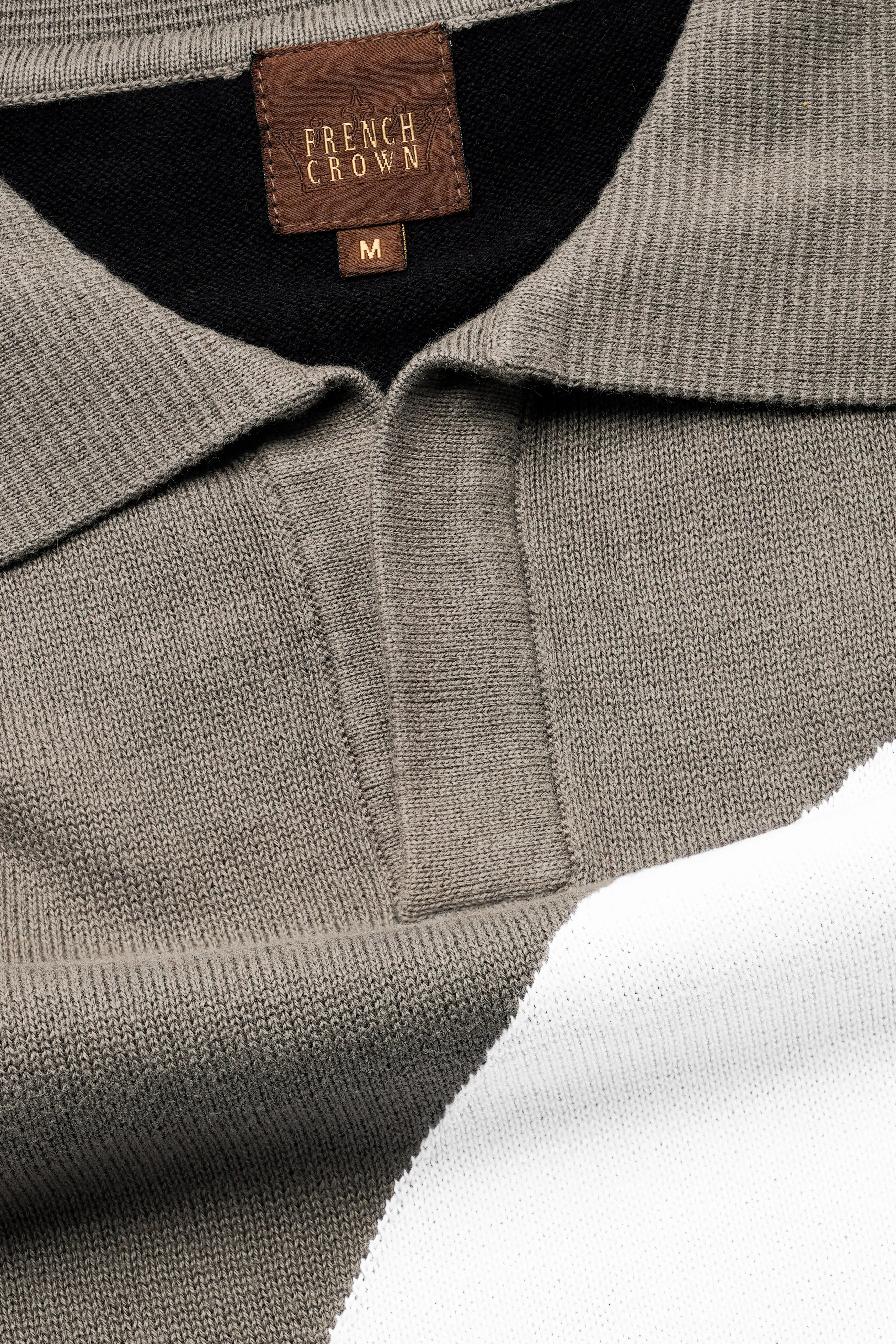Beaver Brown with White and Glacier Blue Premium Cotton Flat Knit Polo
