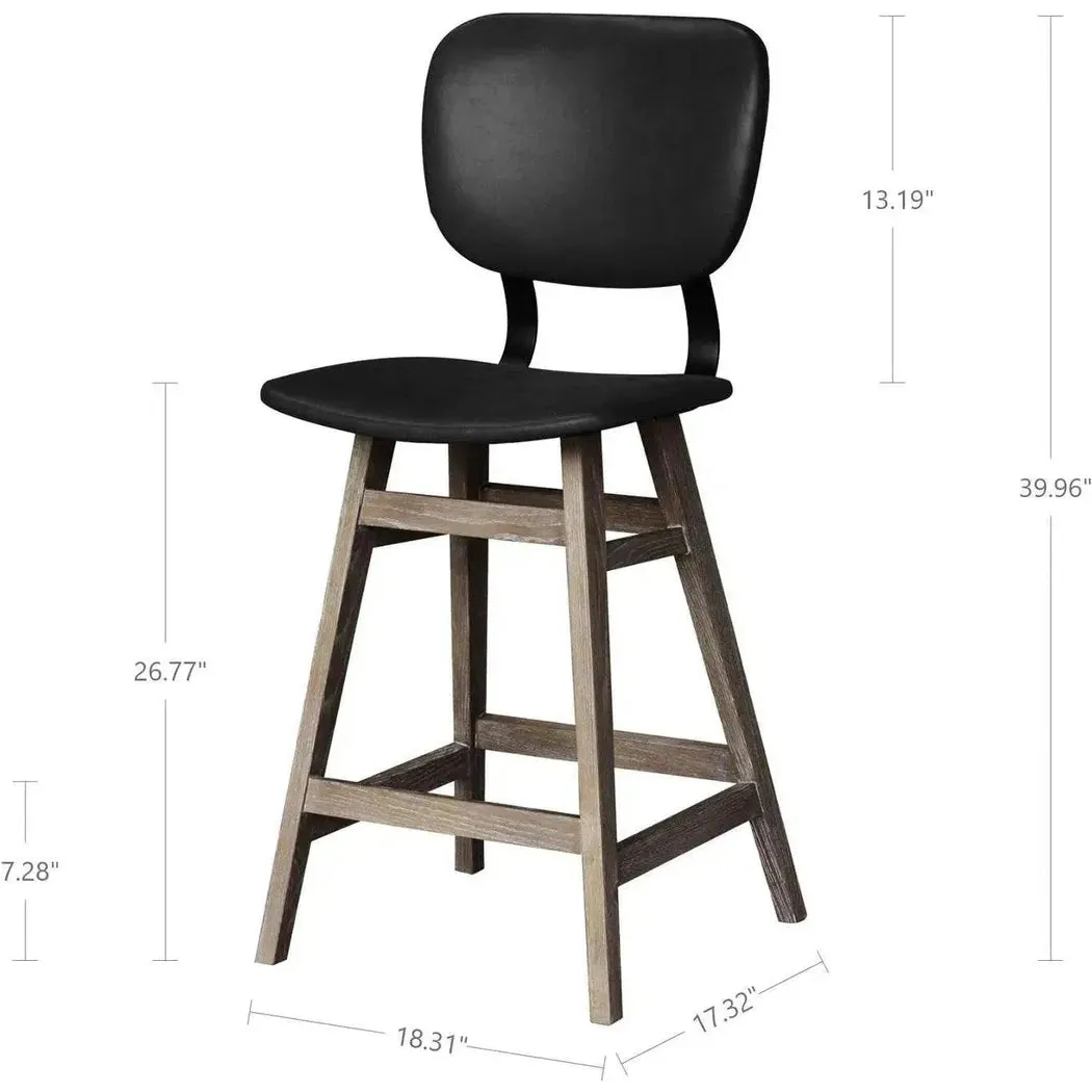 Black PU Leather Armless Counter Height Stool With Wood Frame