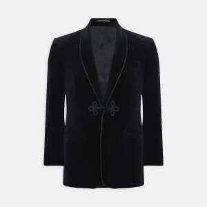 Black Single Breasted Velvet Smoking Jacket