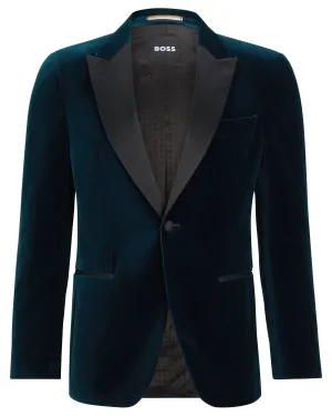 Boss Slim-fit Cotton Velvet Tuxedo Jacket - Teal Green