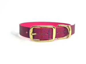 Cerise Check Tweed Printed Dog Collar