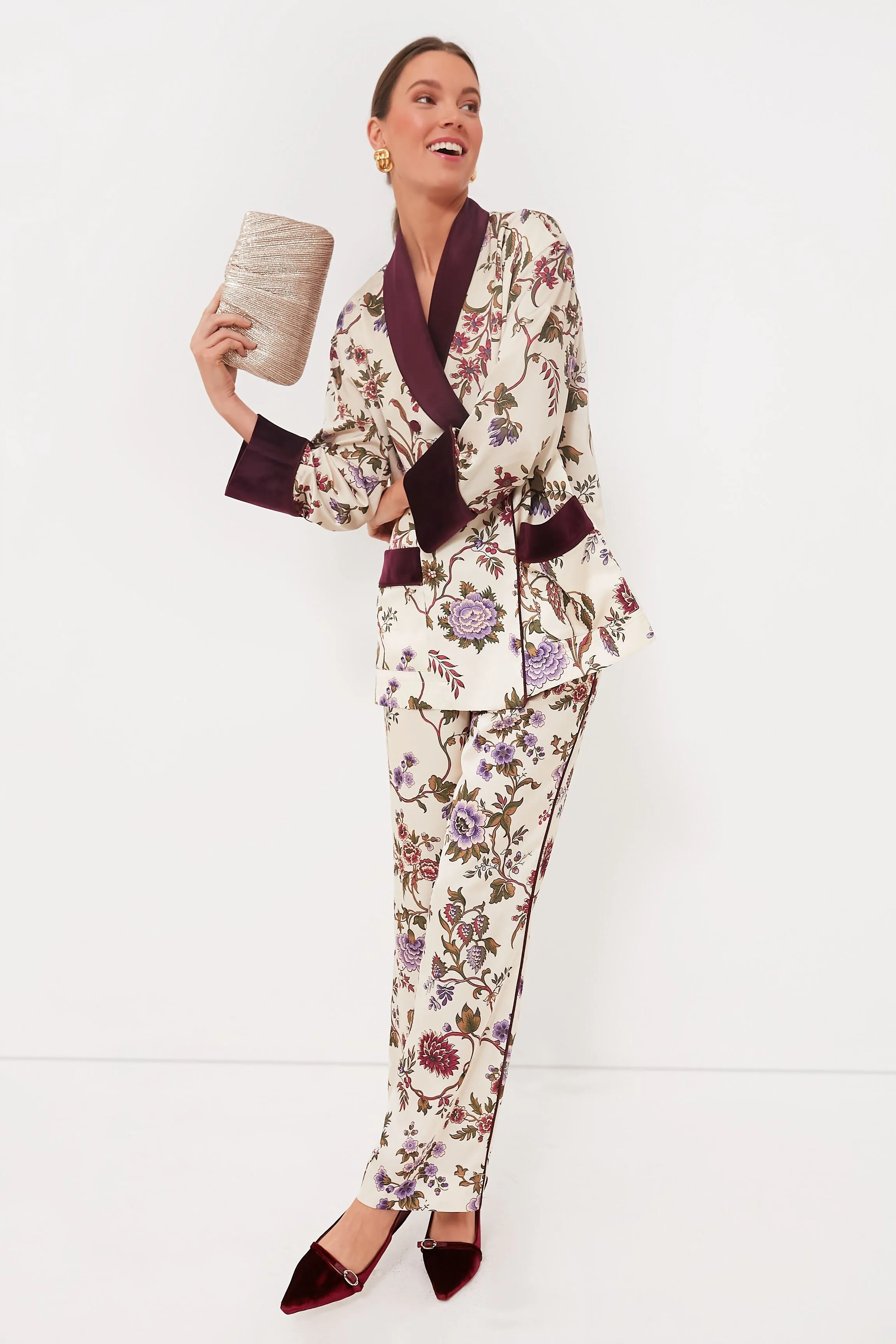 Chantilly Vine Velvet Trim Smoking Jacket