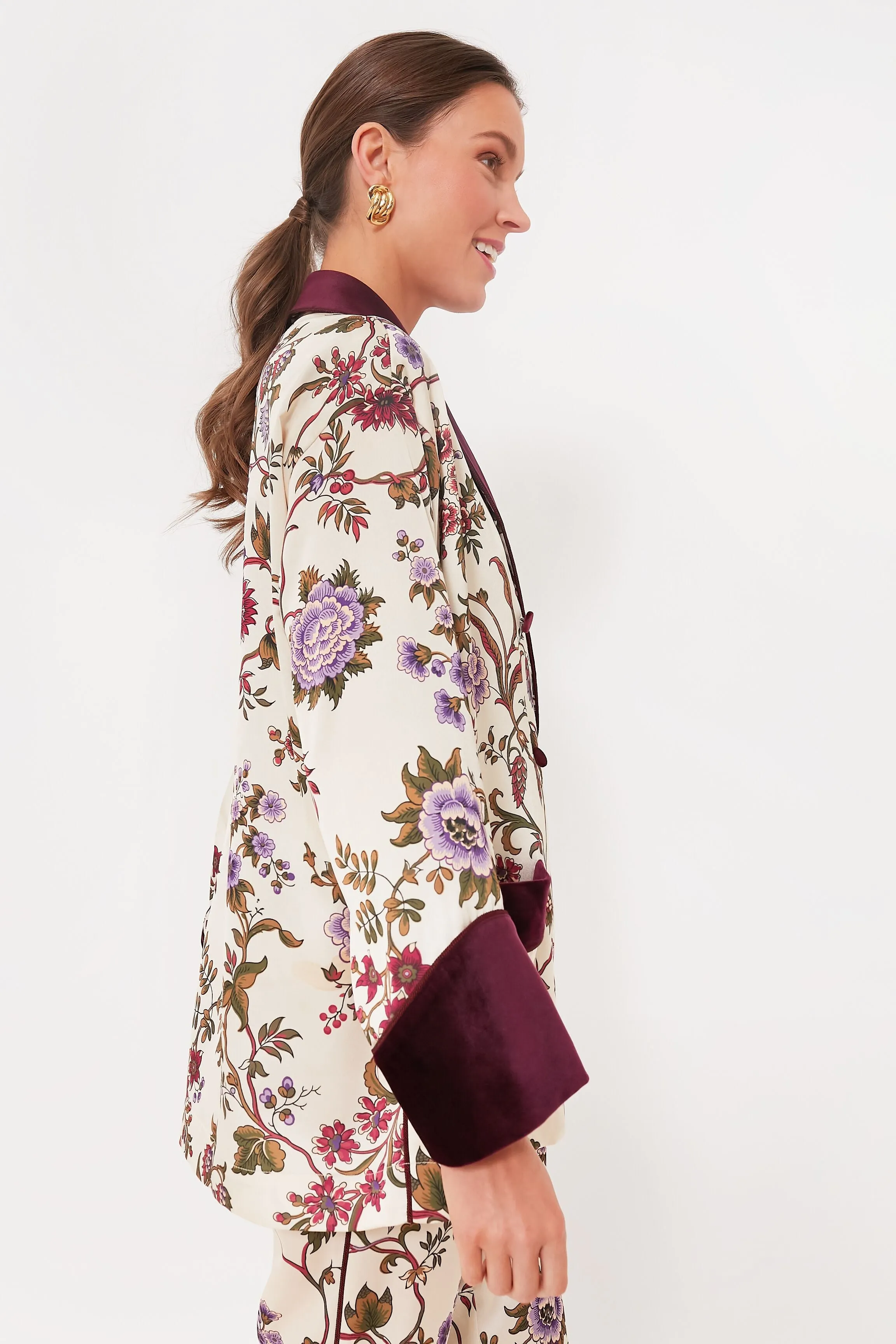 Chantilly Vine Velvet Trim Smoking Jacket