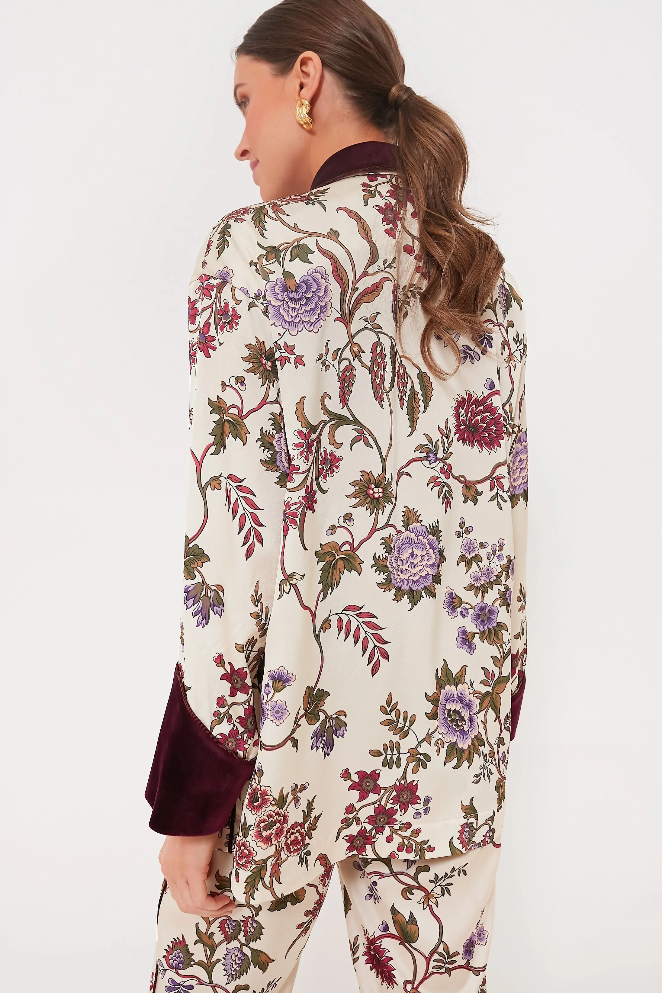 Chantilly Vine Velvet Trim Smoking Jacket