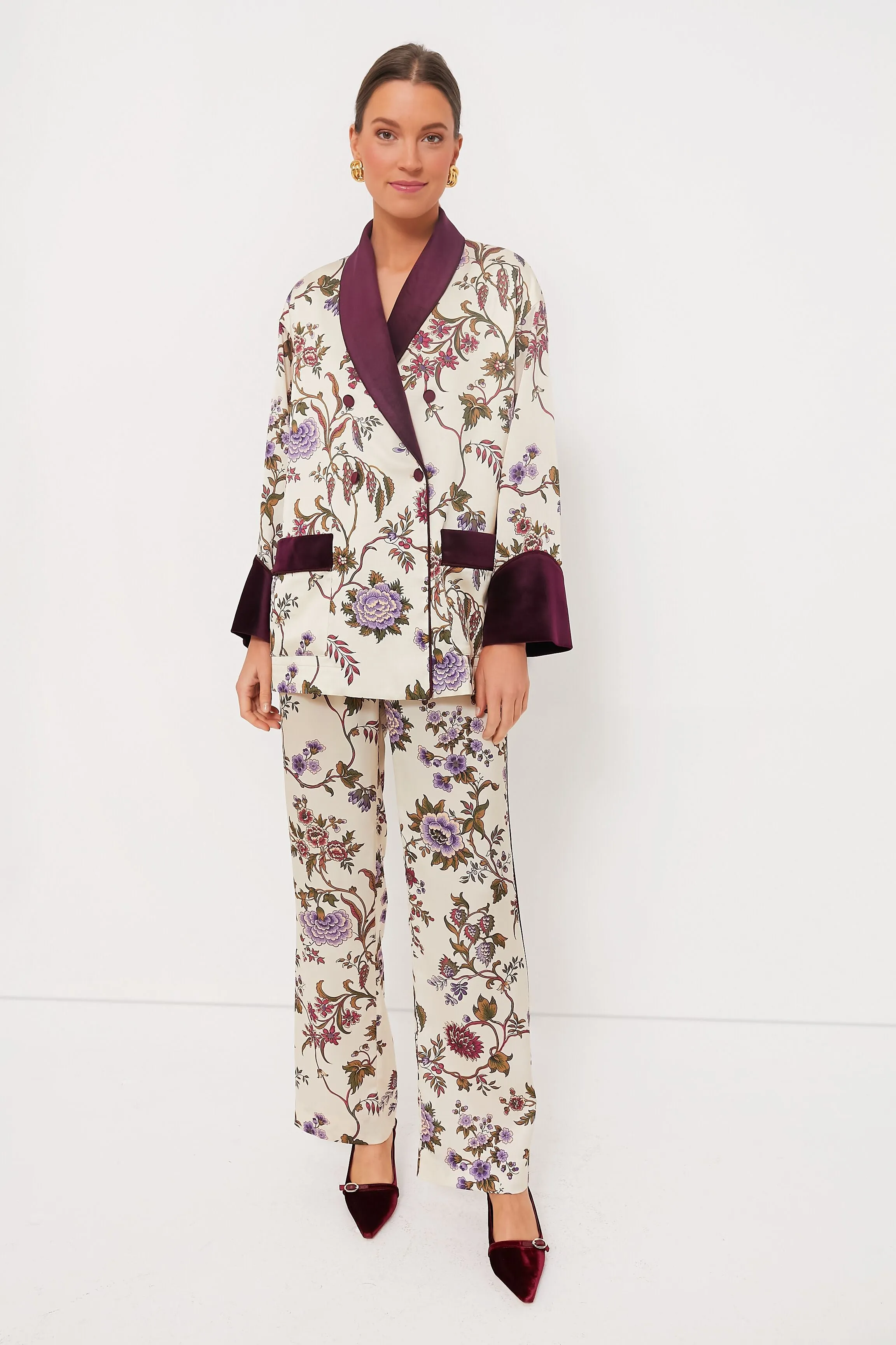 Chantilly Vine Velvet Trim Smoking Jacket