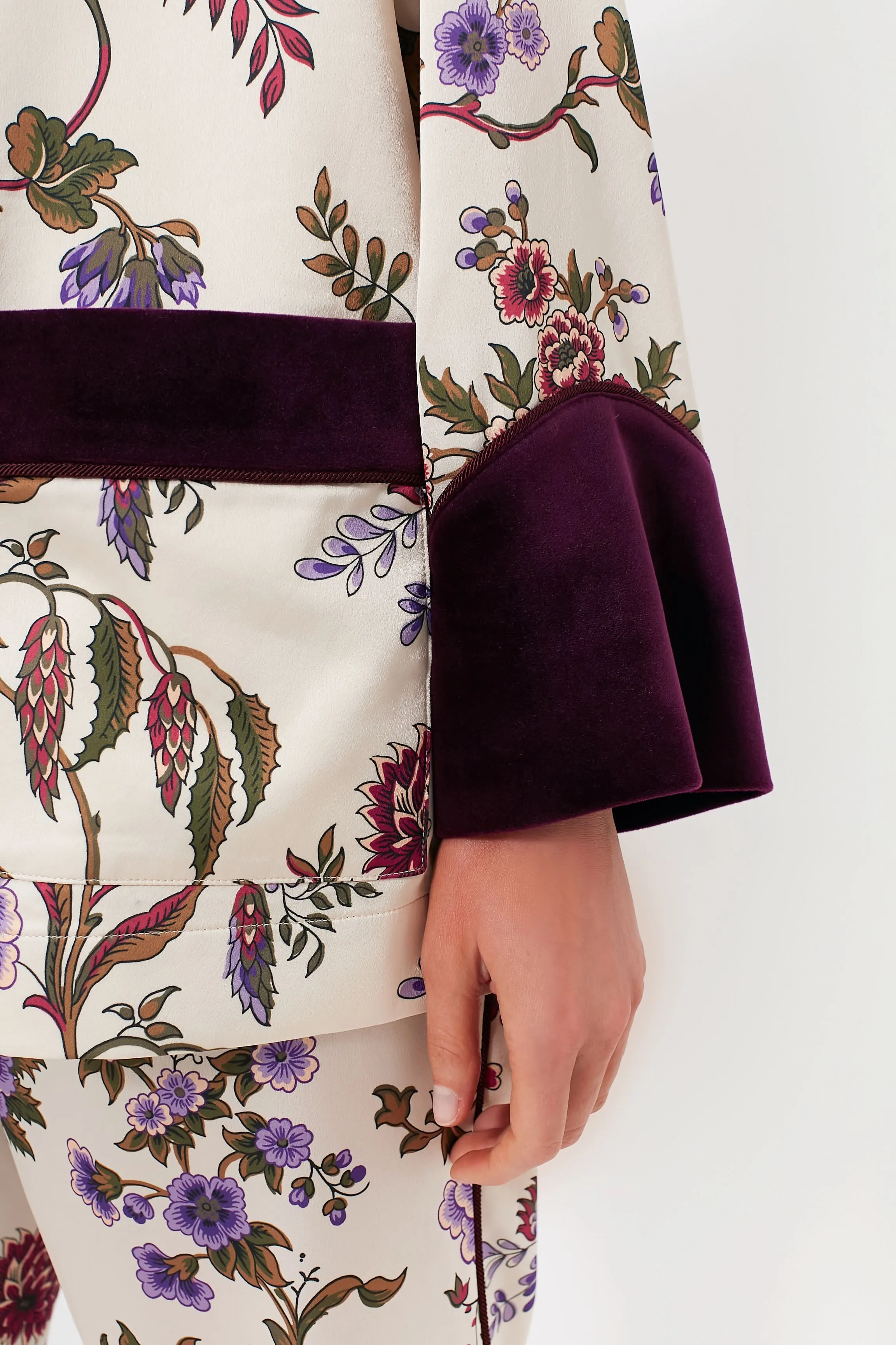 Chantilly Vine Velvet Trim Smoking Jacket