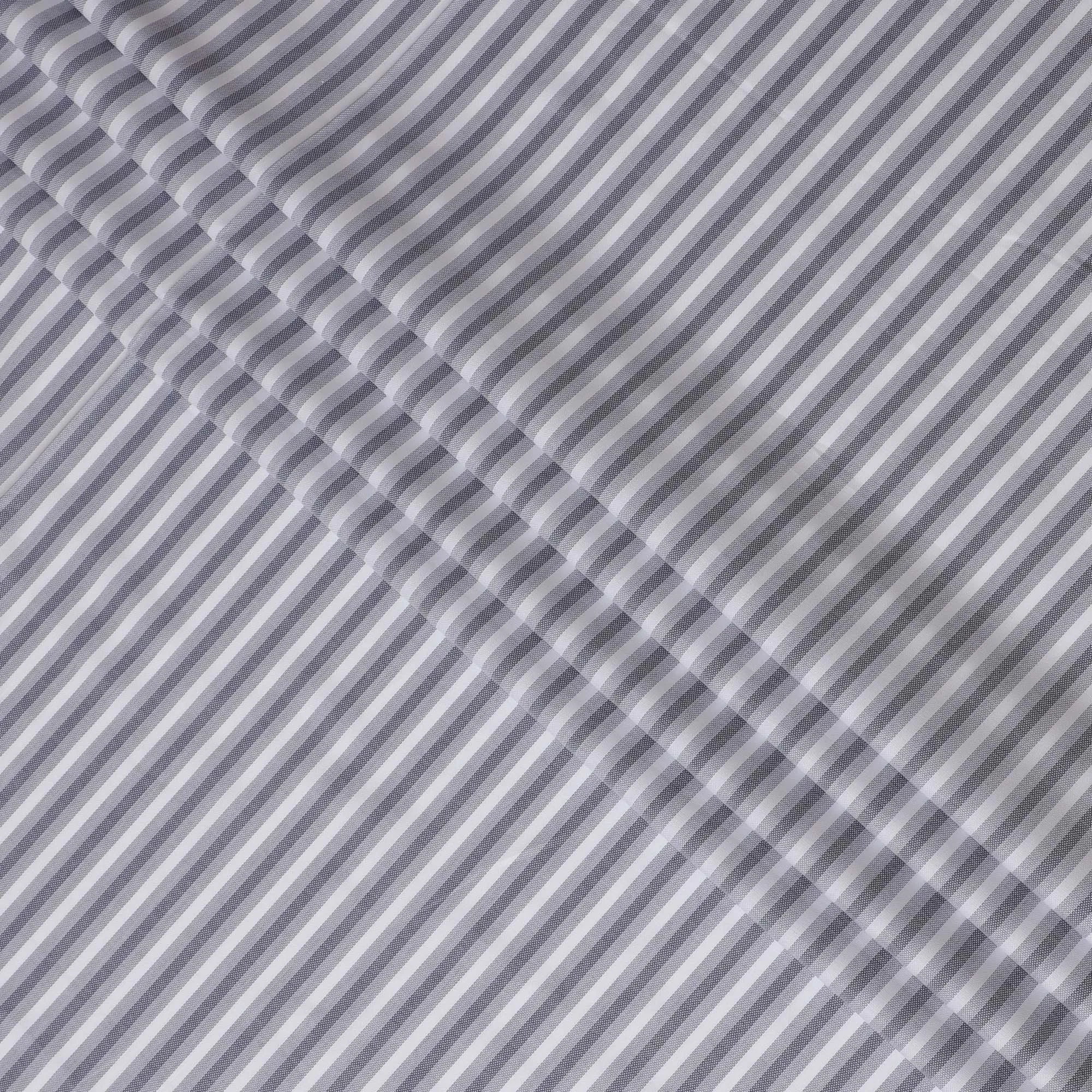 Classic Grey and White Striped Cotton Shirting Fabric, Satin Finish, 150 cm Wide-D19191
