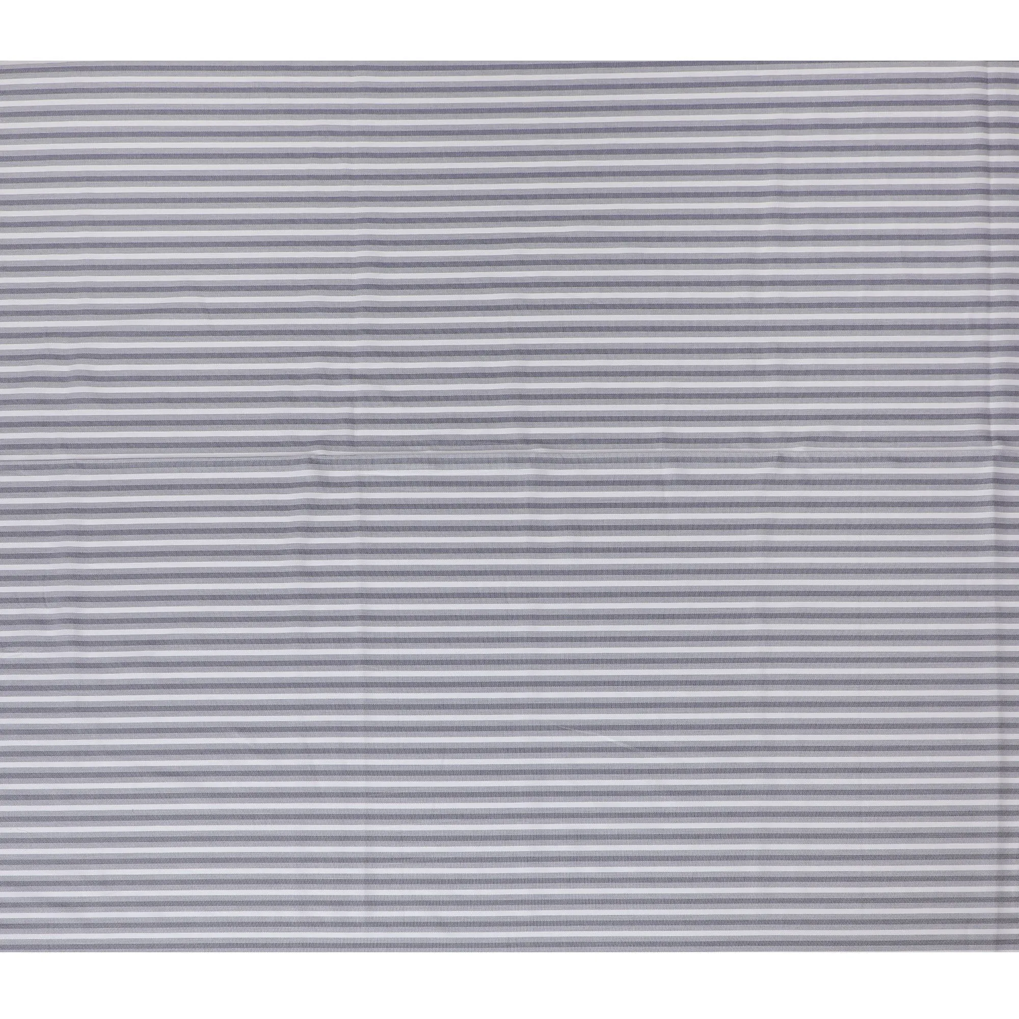 Classic Grey and White Striped Cotton Shirting Fabric, Satin Finish, 150 cm Wide-D19191
