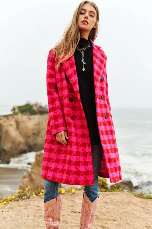 Davi & Dani Textured Knit Tweed Double Button Coat Jacket