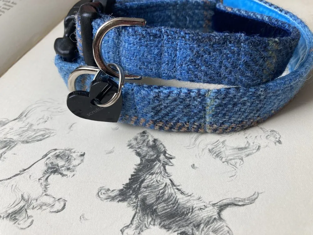 Denim Blue Harris Tweed Dog Collar