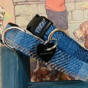Denim Blue Harris Tweed Dog Collar