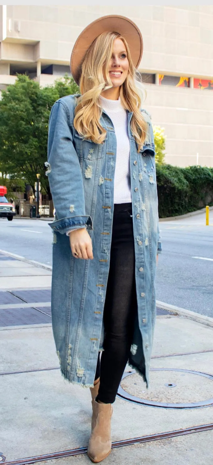 Distressed Jean Duster/Coat