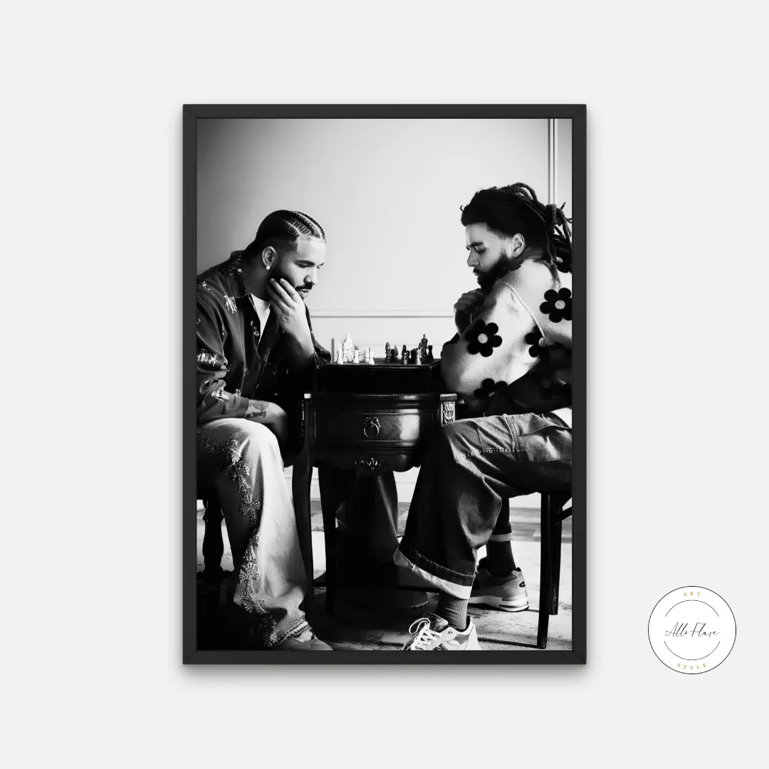 Drake and J Cole Playing Chess Black And White Wall Art PRINTABLE ART, Hypebeast Poster, Urban Decor, Hip Hop Wall Art, Rapper Poster
