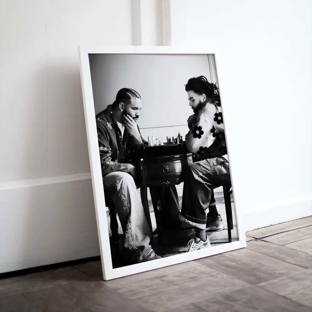 Drake and J Cole Playing Chess Black And White Wall Art PRINTABLE ART, Hypebeast Poster, Urban Decor, Hip Hop Wall Art, Rapper Poster