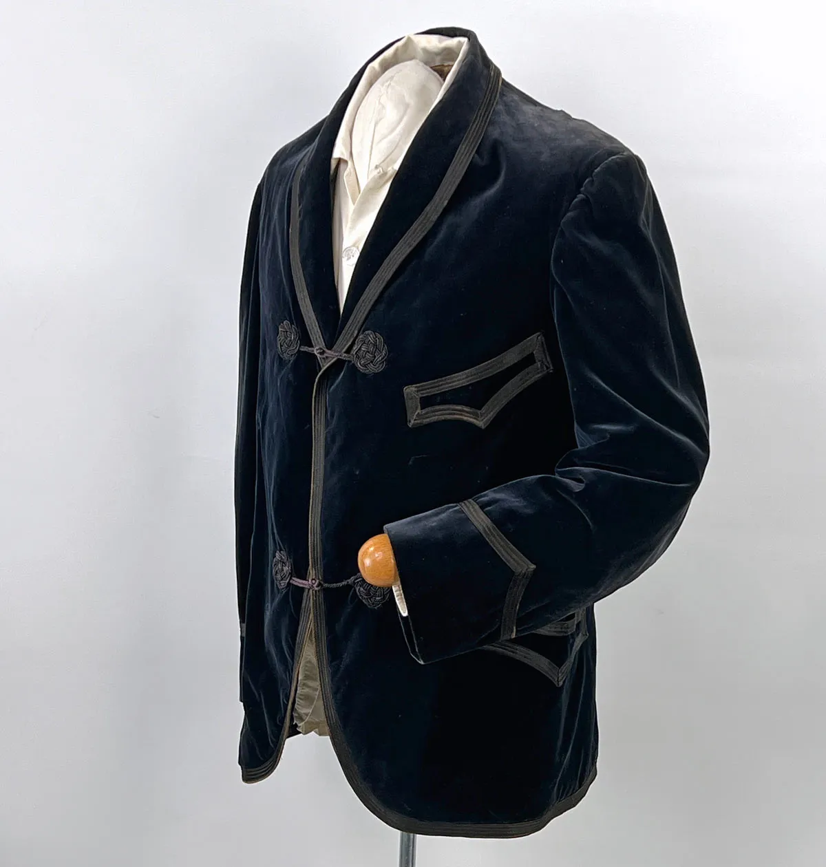 Edwardian Men's Velvet Smoking Jacket Midnight Blue Satin Trim Antique Flawed As Is VFG