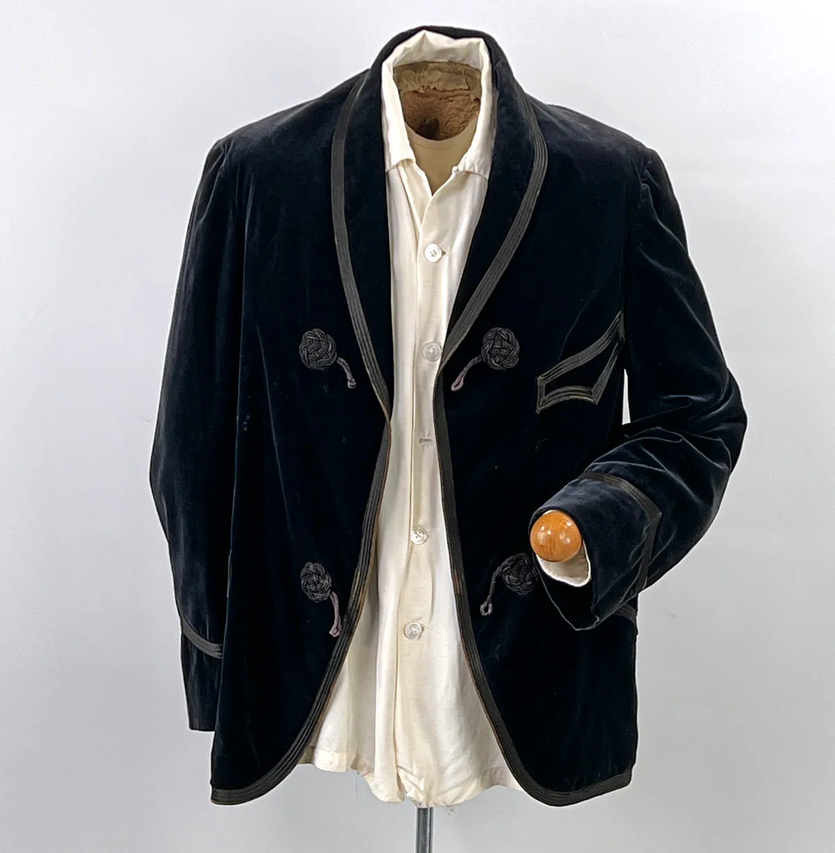 Edwardian Men's Velvet Smoking Jacket Midnight Blue Satin Trim Antique Flawed As Is VFG