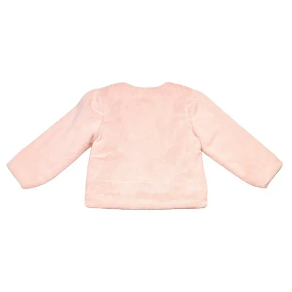 Embellished Trim Pink Fur Jacket