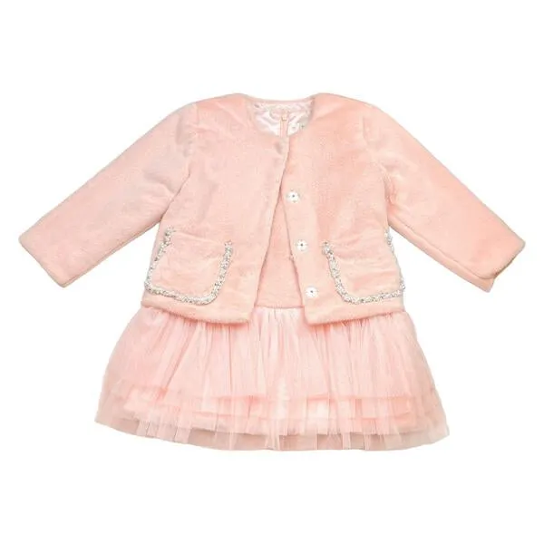 Embellished Trim Pink Fur Jacket