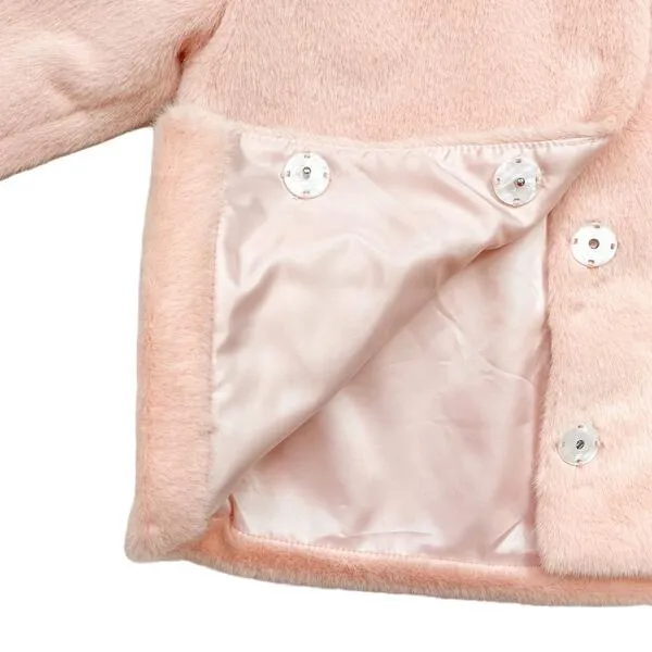Embellished Trim Pink Fur Jacket