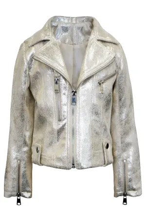Girls Gold Metallic Biker Leather Jacket
