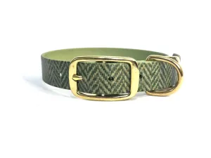 Green Herringbone Tweed Printed Dog Collar