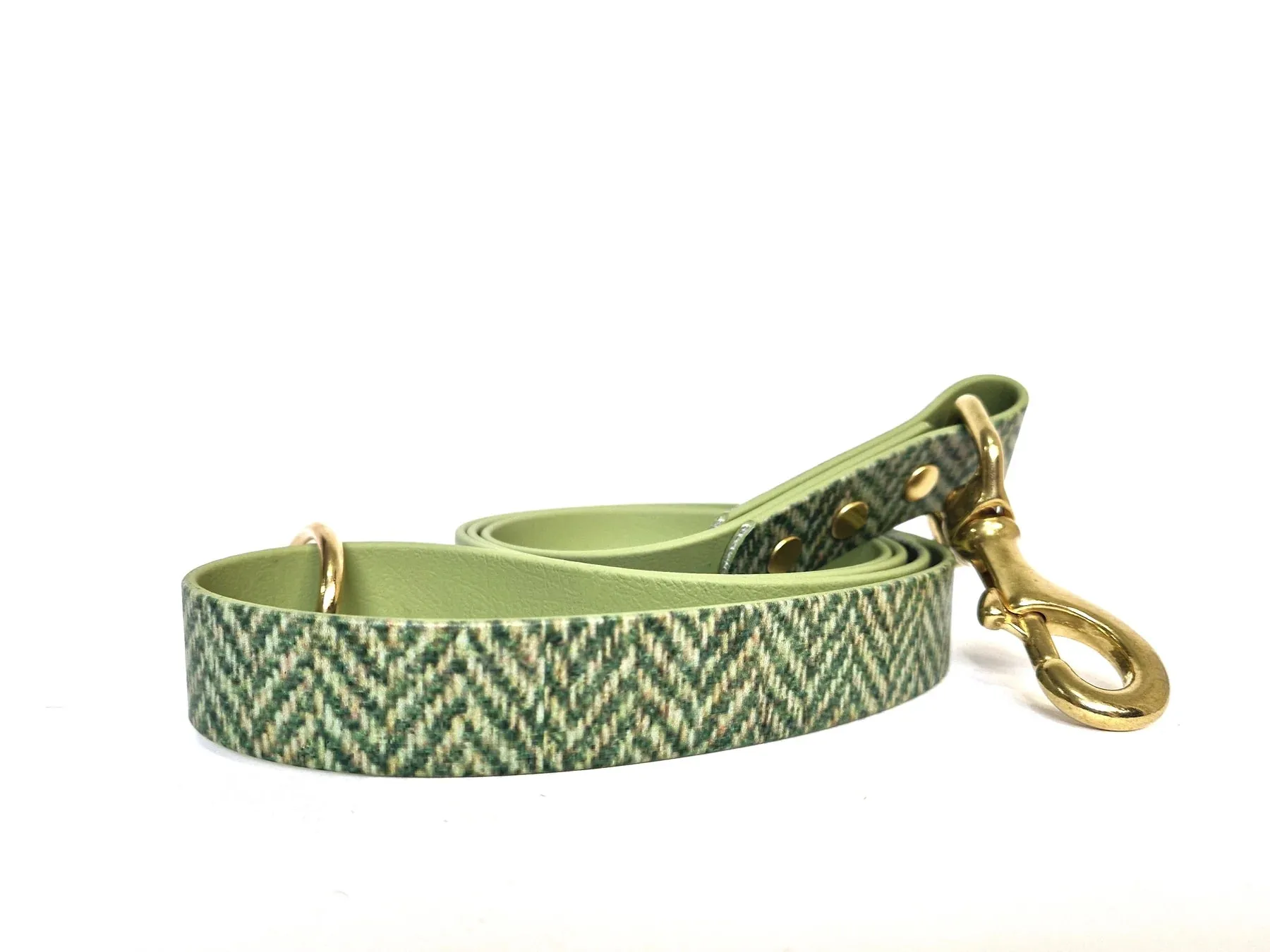 Green Herringbone Tweed Printed Dog Collar