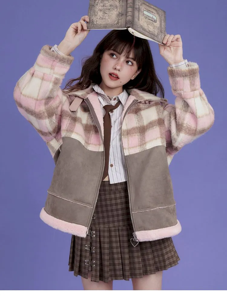 High Collar Fur Loose Tweed Jacket Coat【s0000005032】