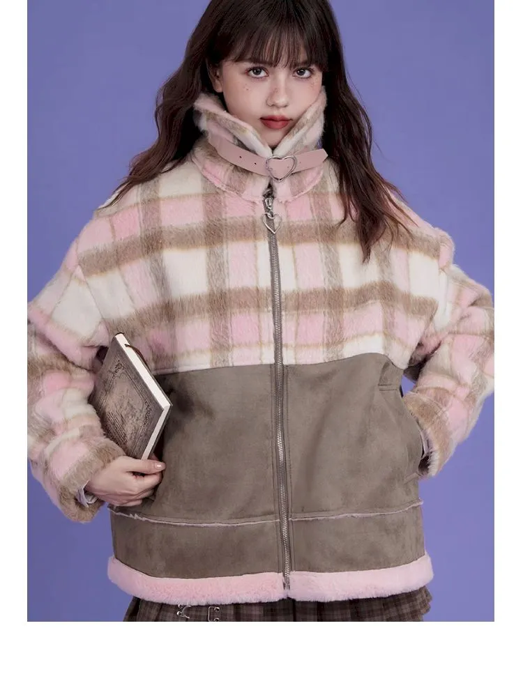 High Collar Fur Loose Tweed Jacket Coat【s0000005032】