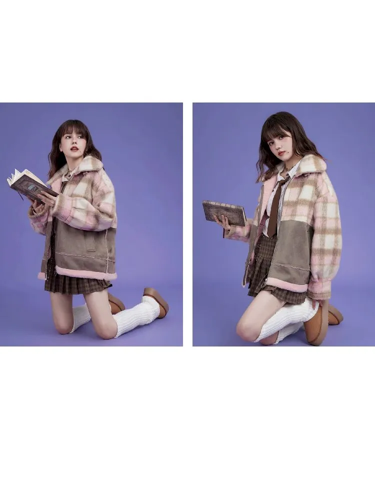 High Collar Fur Loose Tweed Jacket Coat【s0000005032】