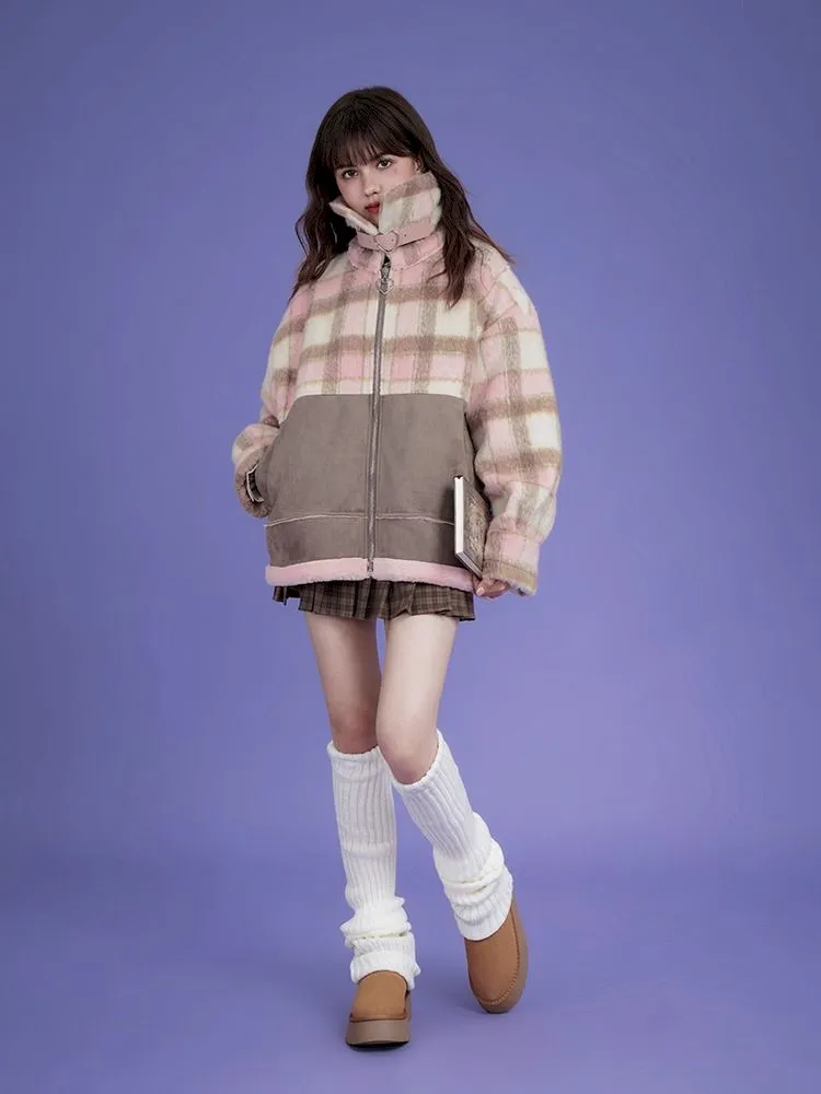High Collar Fur Loose Tweed Jacket Coat【s0000005032】