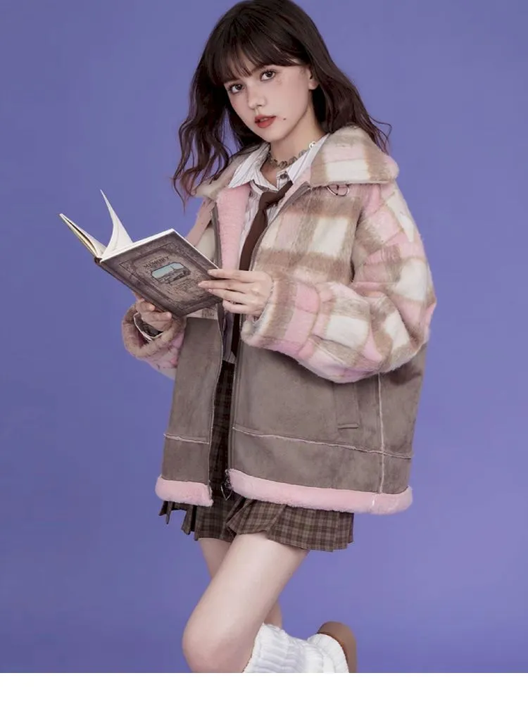 High Collar Fur Loose Tweed Jacket Coat【s0000005032】