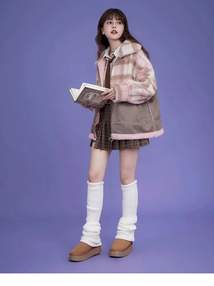 High Collar Fur Loose Tweed Jacket Coat【s0000005032】
