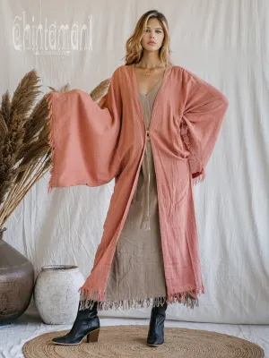 Huge Wide Sleeves Kimono Cardigan / Raw Cotton Wrap Robe / Soft Pink