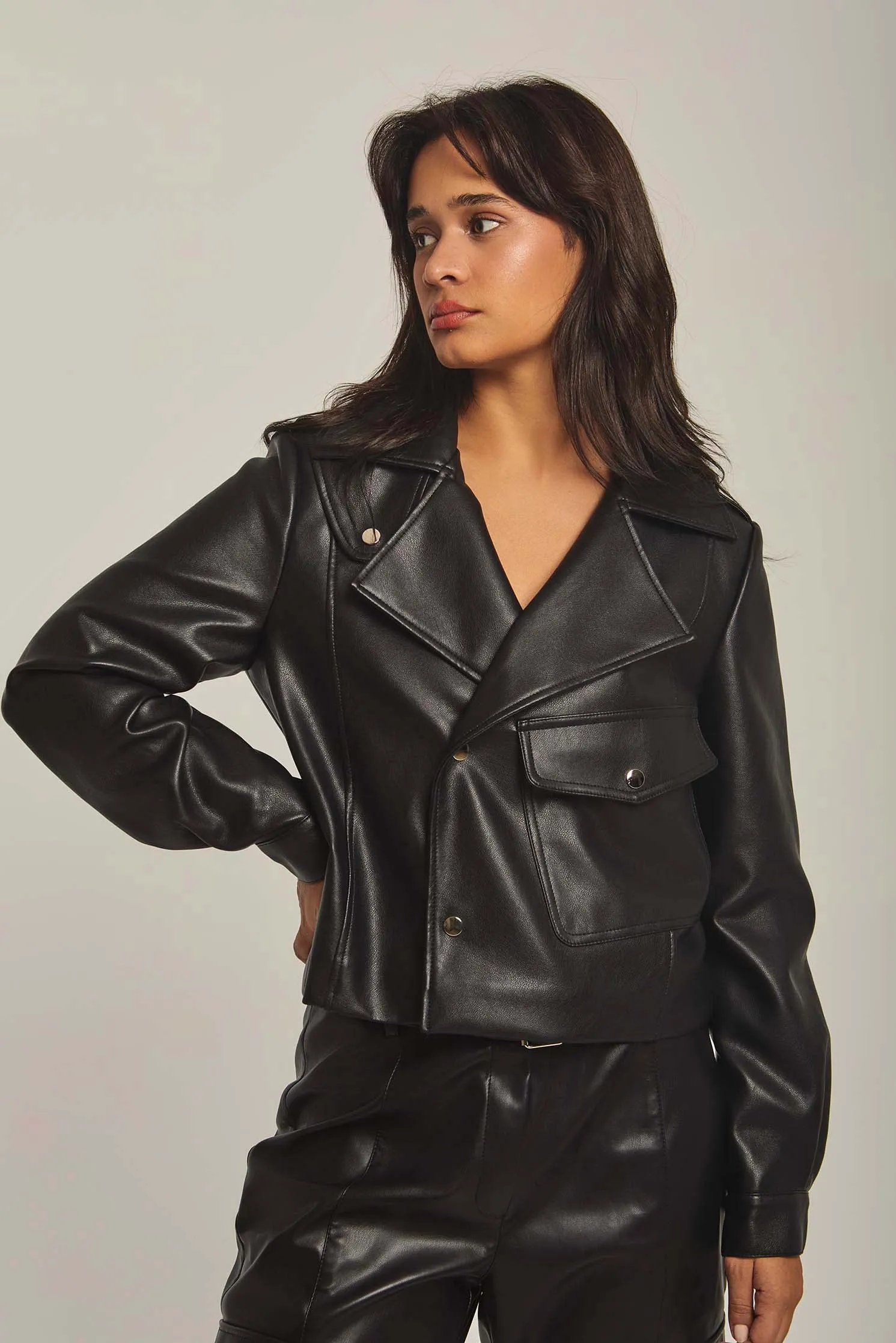 Jacket Leather Biker Black