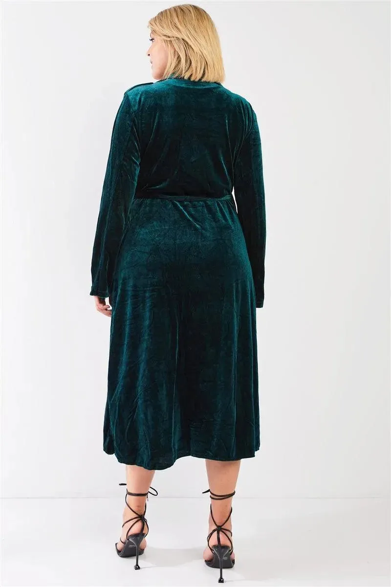 Junior Plus Hunter Green Velvet Long Sleeve Maxi Smoking Jacket /3-2-1