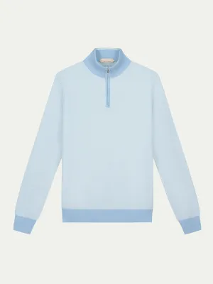 Light Blue Jacquard Zipper Sweater