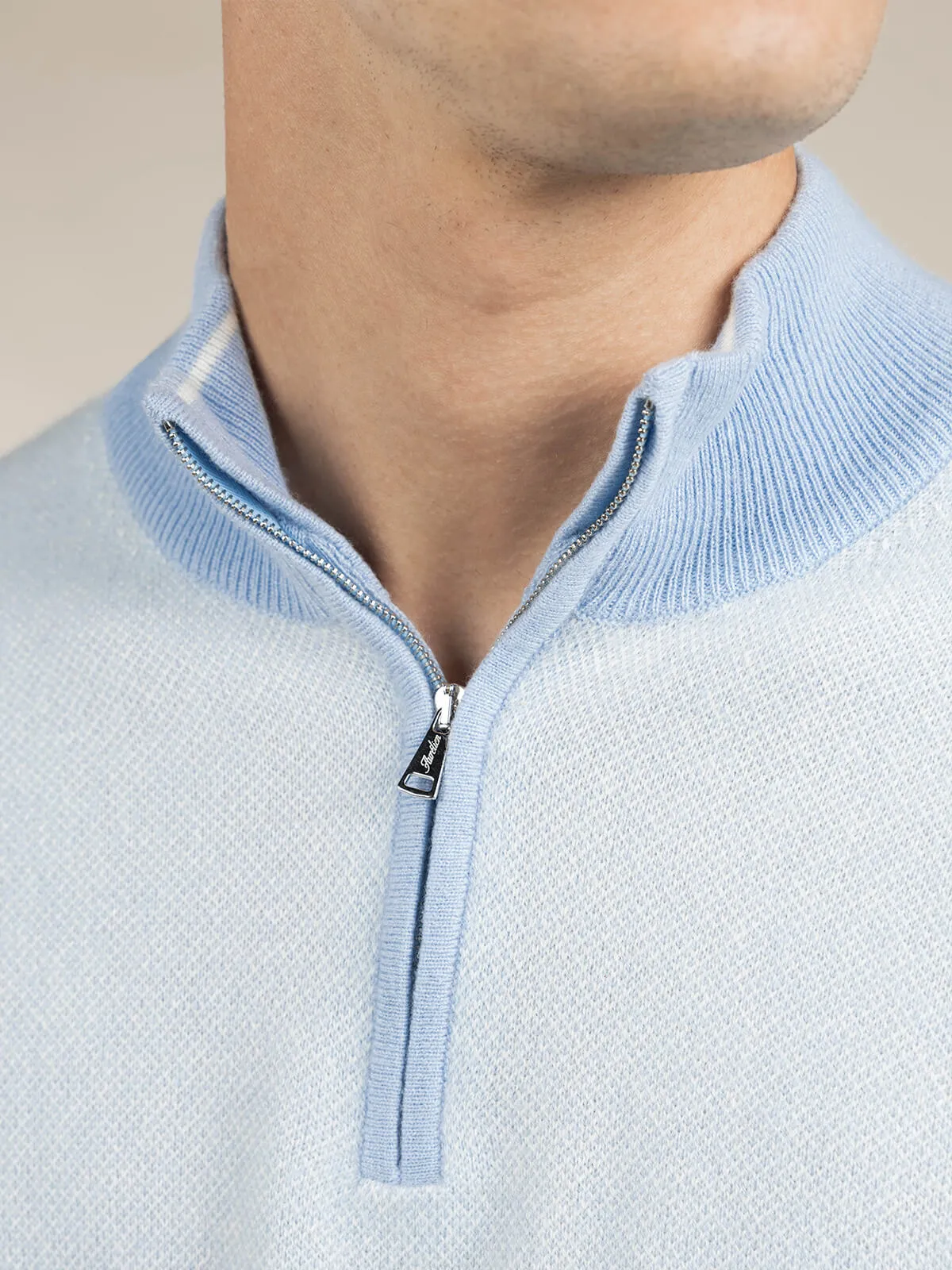 Light Blue Jacquard Zipper Sweater