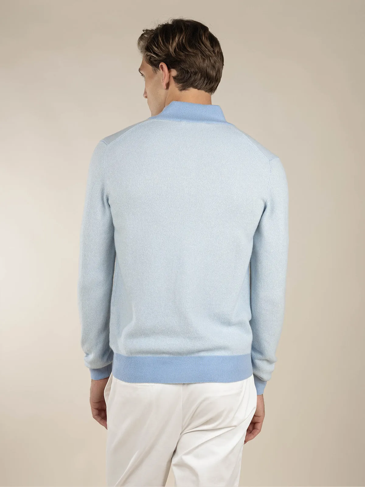 Light Blue Jacquard Zipper Sweater