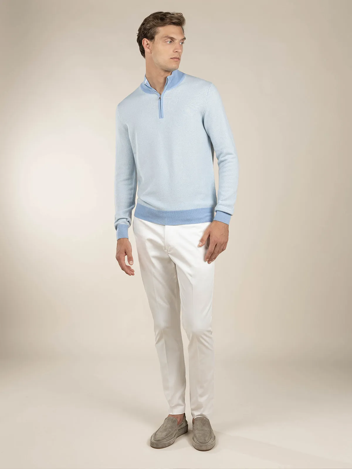 Light Blue Jacquard Zipper Sweater