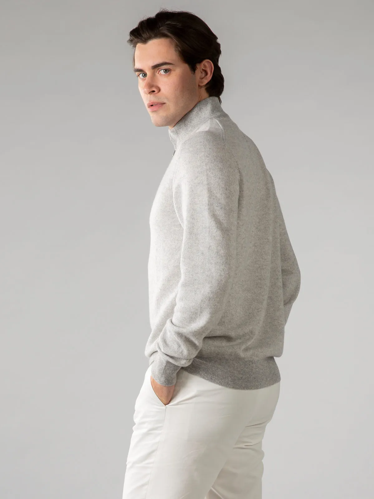 Light Grey Jacquard Zipper Sweater
